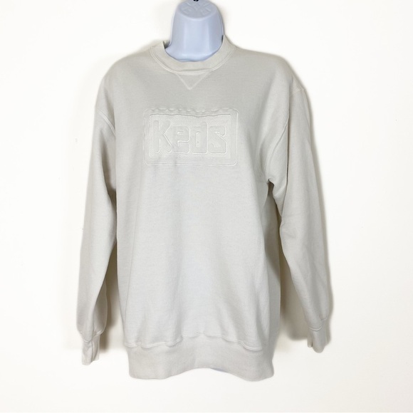 VINTAGE 80s KEDS SPORT White Crewneck Pullover Sweatshirt S/M Retro Athleisure - Picture 2 of 9